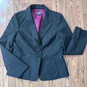 Ann Taylor tailored grayish Black Blazer hot pink Purple Lining, fitted waist